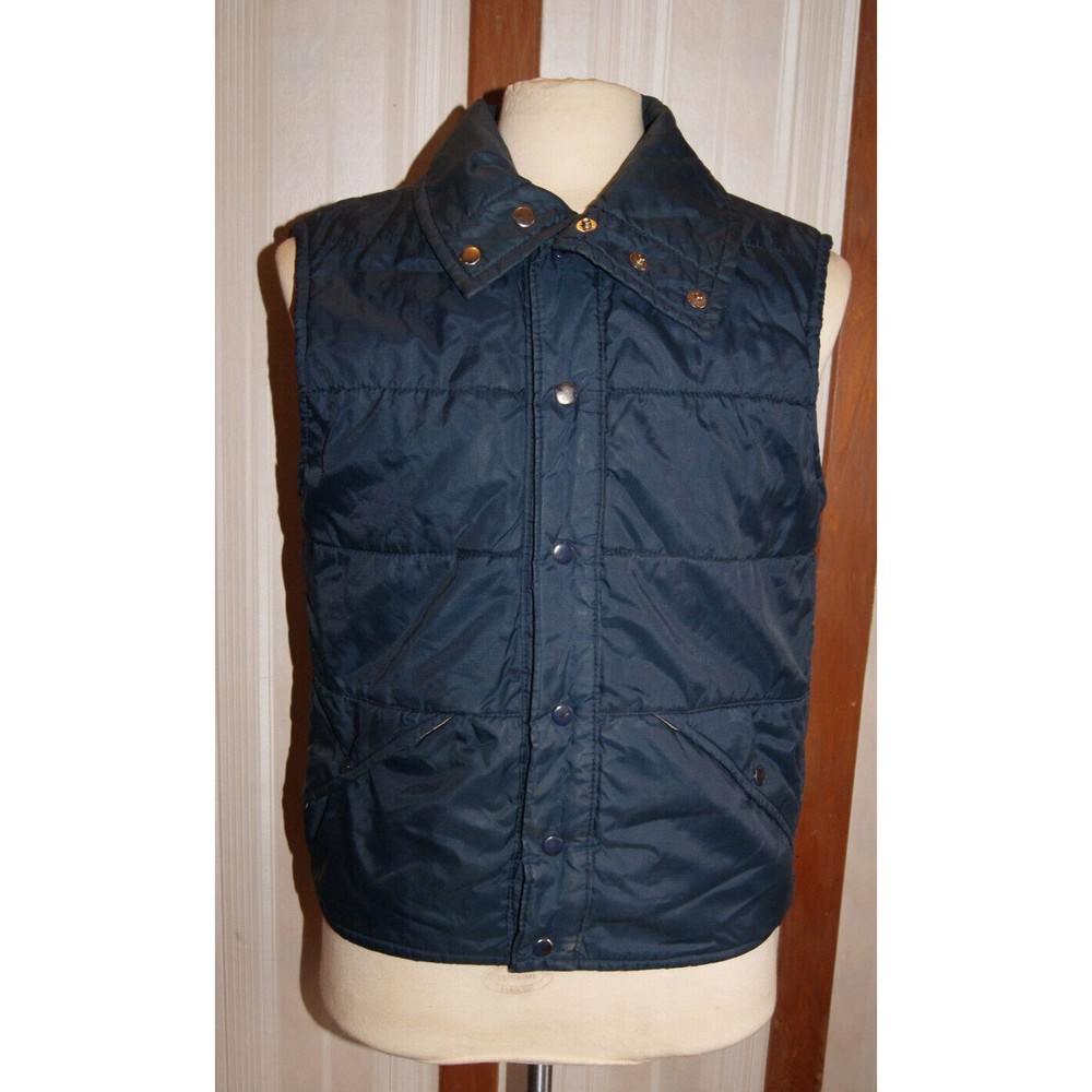 Vintage 70s ENVOY Blue Puffer Nylon Medium Winter Vest Snap Coat Western Outdoor